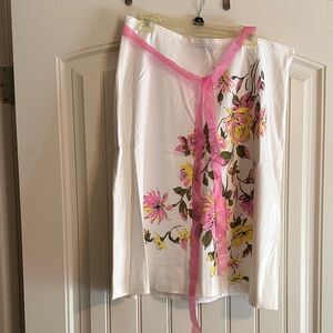 Karen Kane White Asymmetrical Skirt with Pink Floral Design
